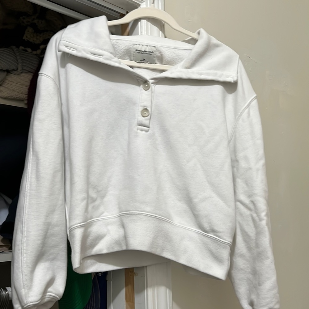 Abercrombie white collared henley style hoodie/sweatshirt/pullover